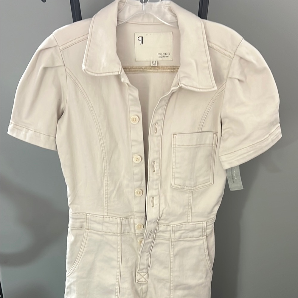 Anthropologie Cream Jean Shorts Romper